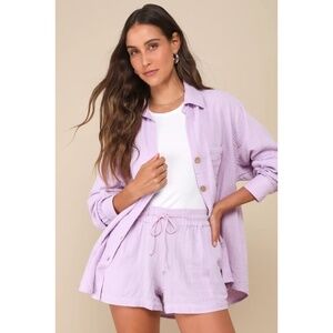 Lulu's Day Tripper Lilac Cotton Shorts, Size L